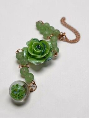Handmade Green Rose Beaded car charm